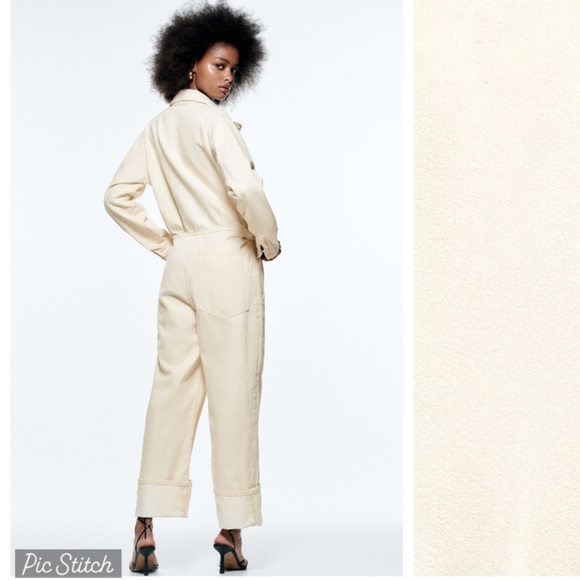 NWT Zara Ecru all in one cream denim jumpsuit - Picture 2 of 8